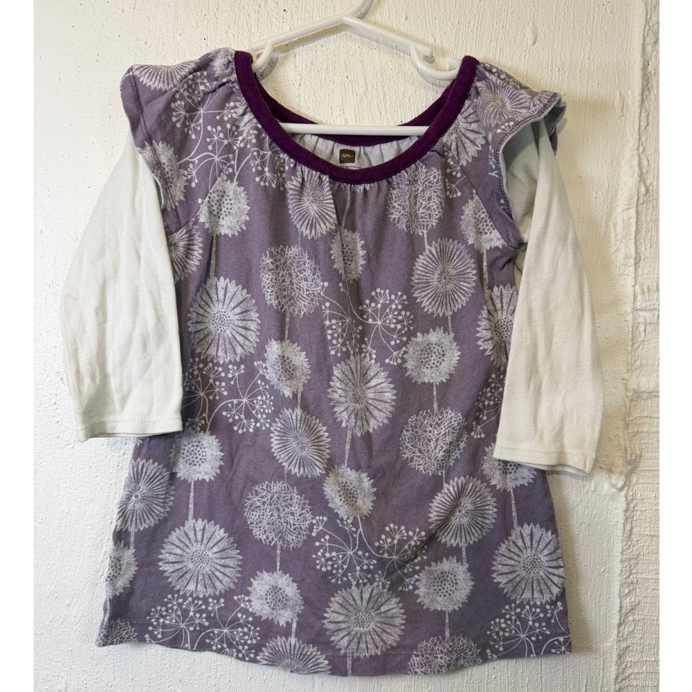Tea Collection Girls Purple Dandelion Layered Long Sleeve Top 18-24 Months